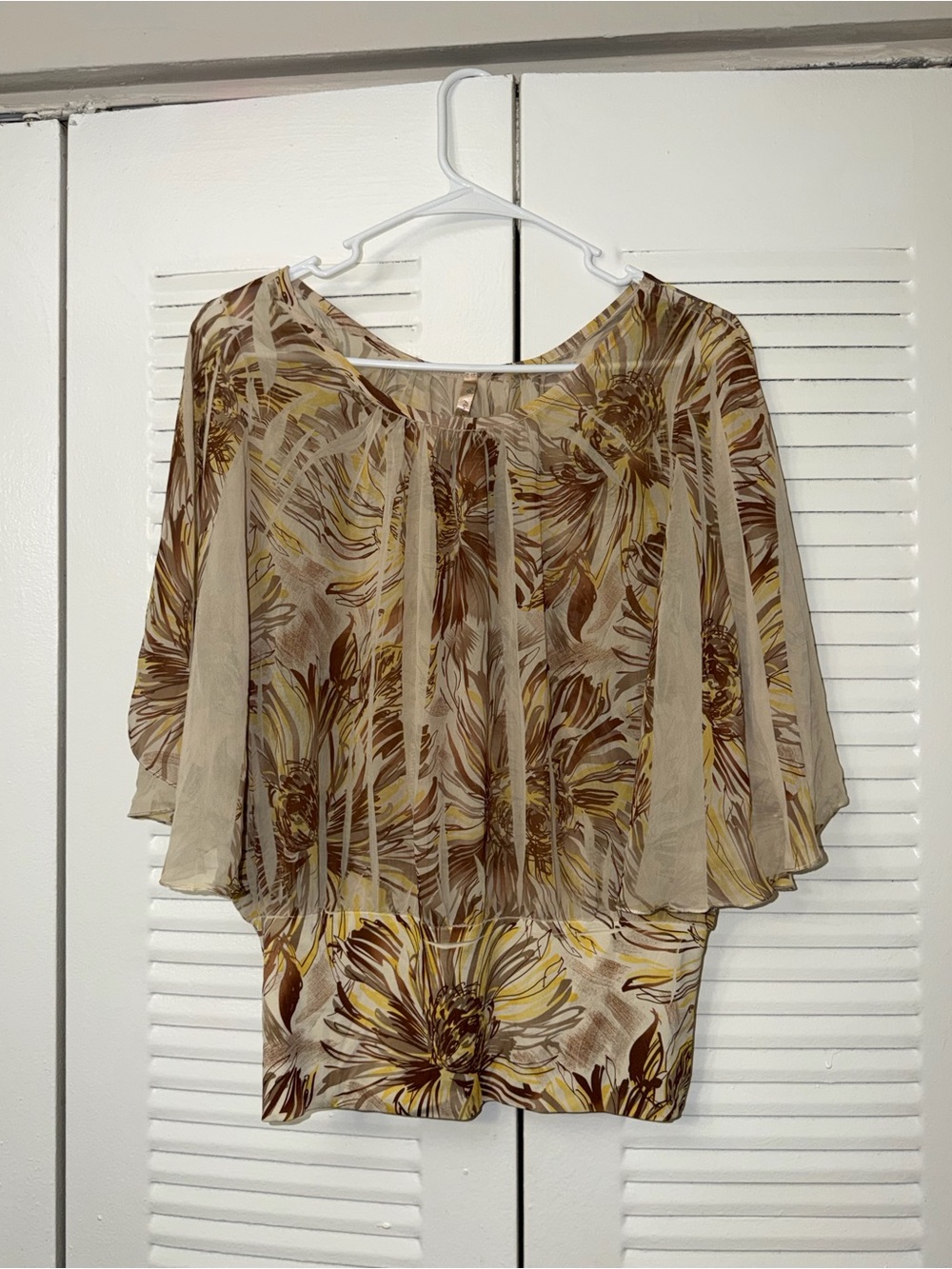 Vintage Boho Whimsigoth Fairycore Papaya sheer floral chiffon kimono blouse